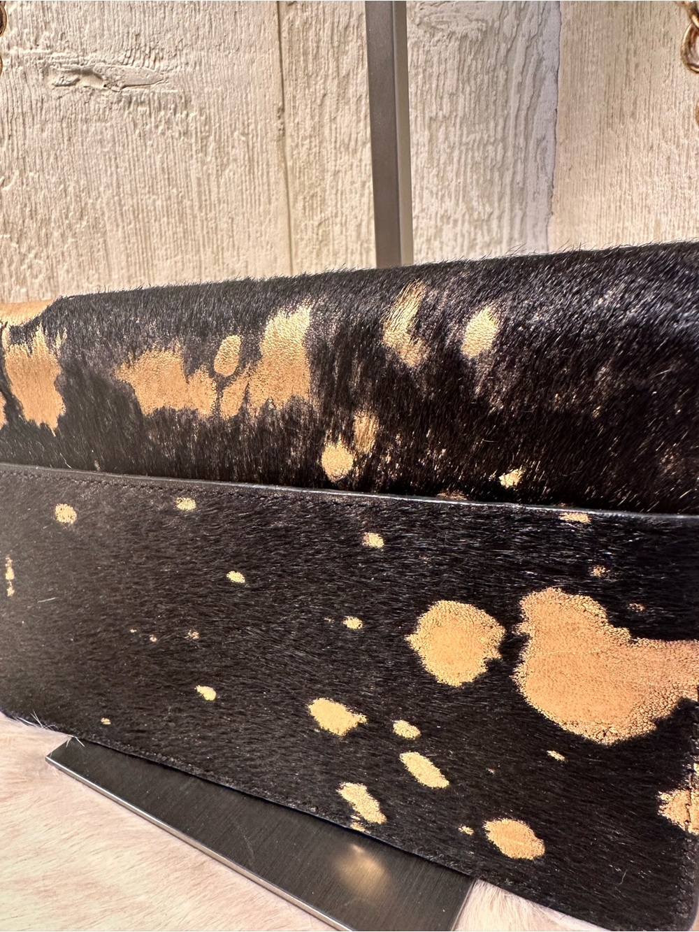 henri bendel Calf hair Black&Gold Fleck Splatter Crossbody with Chain Strap - Picture 4 of 7